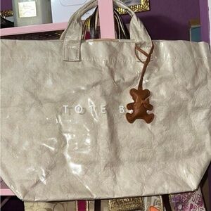 Tote Bag - Cream Tote with Brown Bear Charm